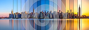 Vibrant new york city collage with dividing white vertical lines and bright light style