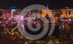Vibrant Night View of Las Vegas Strip, Iconic Skyline and Bellagio Hotel Fountain