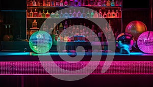 Vibrant nightclub celebration with disco ball, cocktails, and dancing generated by AI