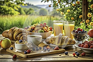 A Vibrant and Nutritious Breakfast Spread A Colorful Array of Healthy Morning Meals Featuring Fresh Fruit Croissants photo