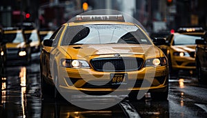 Vibrant nyc street with blurry motion of yellow cabs in downtown 16k highquality urban image