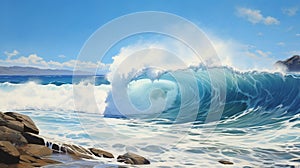 Vibrant Oahu Coastal Scene: Bellingshausen Sea Waves Crashing Ashore photo