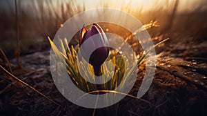 Vibrant Oasis: Crocus Flower At Sunrise In The Style Of Michal Karcz And Felicia Simion photo