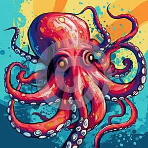 Vibrant Octopus Illustration In Pop Art Style