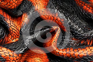 Vibrant Orange and Black Reptile Skin Texture Close Up for Exotic Backgrounds and Patterns