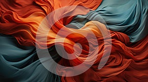 Vibrant orange and blue silky fabric waves. Abstract texture background