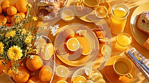 Vibrant orange breakfast spread on a sunny morning