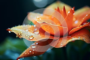 Vibrant Orange Flower Petal with Water Droplets in Macro Close-Up