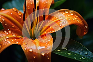 Vibrant Orange Flower Petal with Water Droplets in Macro Close-Up