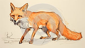 Vibrant Orange Fox Sketch Inspired By Justin Gaffrey photo