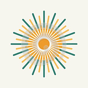 A vibrant orange and green sunburst stands out against a clean white background, creating a striking visual contrast, Sunburst