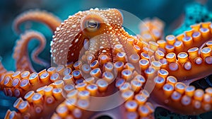 Vibrant Orange Octopus Embracing the Ocean Blue, Underwater Marvel. A Stunning Display of Marine Life in its Natural