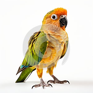 Vibrant Orange Parrot On White Background - Artistic Nickolas Muray Style