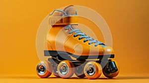 Vibrant Orange Roller Skates On Yellow Background