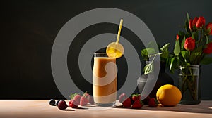 Vibrant Orange Smoothie With Fresh Strawberries - Captivating Product Photography