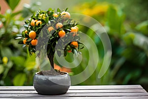 Vibrant orange tree thriving in compact pot, natures resilience