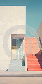 Vibrant Orange And White Building Painting With Modern Geometrics photo