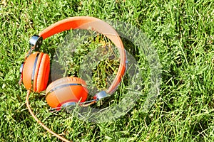 Vibrant orange wired headphones