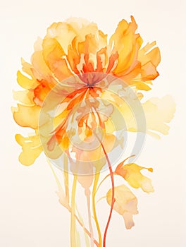 Vibrant Orange and Yellow Abstract Watercolor Marigold Petals Aflame AI Generated