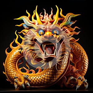 A vibrant orange and yellow Chinese dragon,