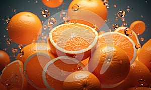Vibrant oranges float in clear water. AI Generative