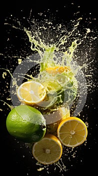 orange, lemon, grapefruit. Citrus juice splash. citric frutes. photo