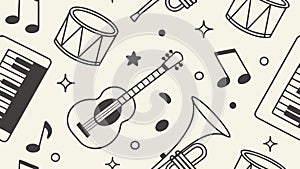 Vibrant Orchestra Instruments Seamless Pattern, vector design Generative AI