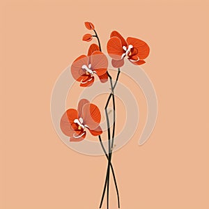 Vibrant Orchids: Minimalistic Vector Illustration On Beige Background