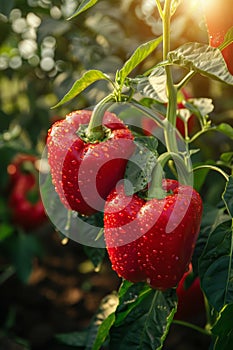 Vibrant organic bell pepper thriving in a controlled and nurturing greenhouse environment