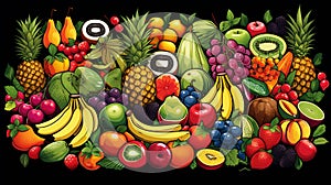 Vibrant Oriental Fruit Medley on Sleek Black Background - Exotic and Nutritious Assortment