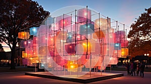 Vibrant Outdoor Art Installation at Dusk photo