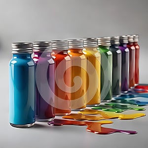 Vibrant paint bottles leaking a beautiful mix of colorful paints , Ai-Generated Images