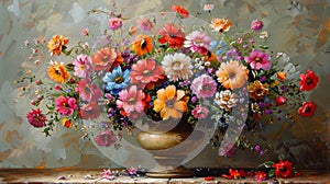 Vibrant Painting of a Blue Vase With Colorful Flowers