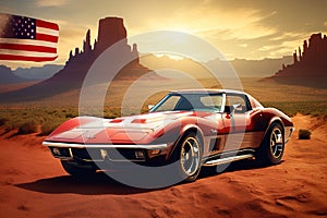 A Vibrant Painting of a Chevrolet Corvette in the Desert Created With Generative AI Technology