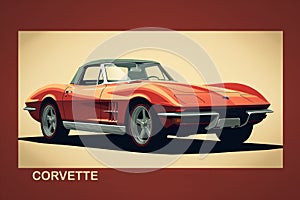 A Vibrant Painting of a Chevrolet Corvette on a Red Background Created With Generative AI Technology