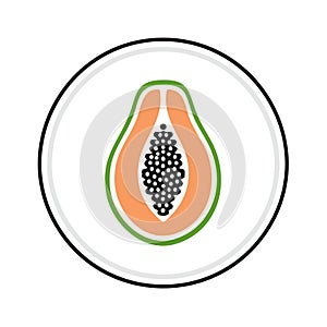 Vibrant Papaya Fruit Cut Open with Seeds Simple Flat Vector Icon Illustration
