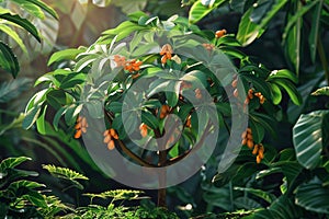 Vibrant papaya tree, lush tropical leaves, symbol of exotic opulence