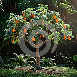 Vibrant papaya tree, lush tropical leaves, symbol of exotic opulence