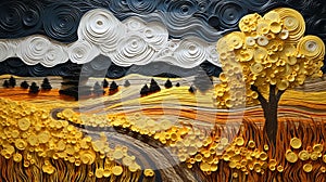 Vibrant Paper Painting: Epic Landscapes With Spirals And Dramatic Skies