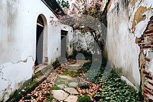 Walking path in the old town of Hoi An, Vietnam photo