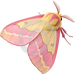 Vibrant pastel Rosy maple moth with soft textures.