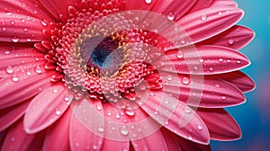 Vibrant Peach Pink Gerbera Flower With Rain Drops Close-up