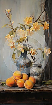 Vibrant Peaches And Yellow Orchids In Antique Metallic Vases