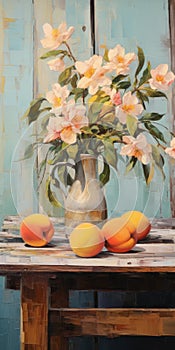 Vibrant Peaches And Yellow Orchids In Antique Metallic Vases