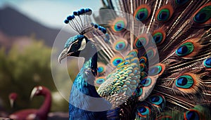 Vibrant Peacock Displaying its Majestic Plume, Made with Generative AI