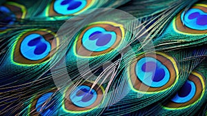 Vibrant Peacock Feather Close-up: a Colorful Fashion Accessory Showing Fragility and Beauty in Nature