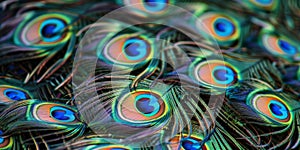 Vibrant Peacock Feathers Displaying Lustrous Colors and Patterns photo