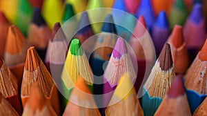 Vibrant pencils lined up with sharp points
