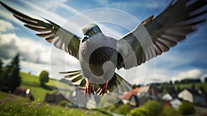 Vibrant Pigeon In Flight: Eye-catching Photojournalism With Nikon D850