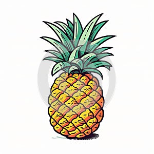 Vibrant Pineapple Illustration: Retro Style, Accurate And Detailed, Flat 2d Vector
